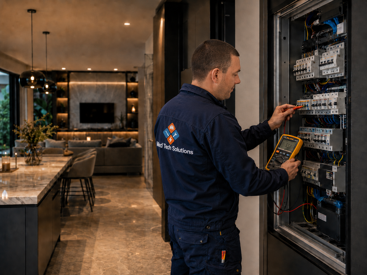 Monteur werkt aan professionele groepenkast
